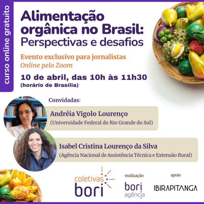 Card com os dados do evento Coletiva Bori sobre alimentação orgânica no Brasil